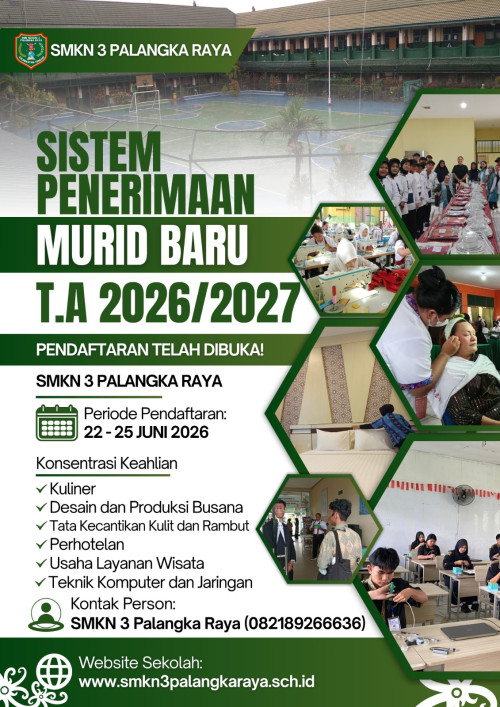 PENGUMUMAN SPMB  SMKN 3 PALANGKA RAYA TAHUN 2026